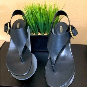 Michael Kors Black Leather London Thong Sandals